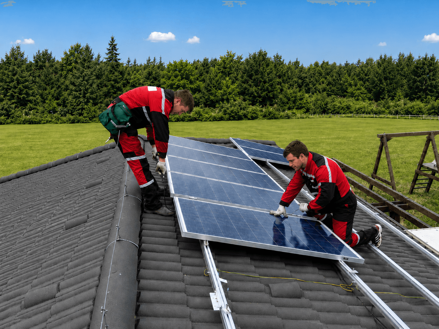 Technik pri servise fotovoltickej elektrárne